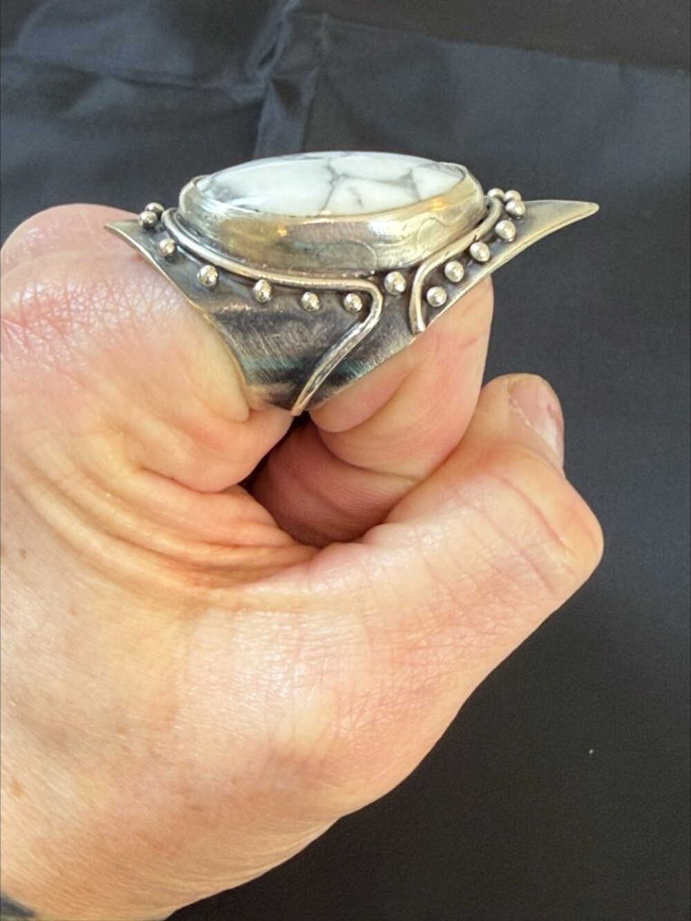 Acid Queen OOAK Warrior Shield Ring Howlite Lrg Sterling Silver Handmade Size 9 - Picture 13 of 13
